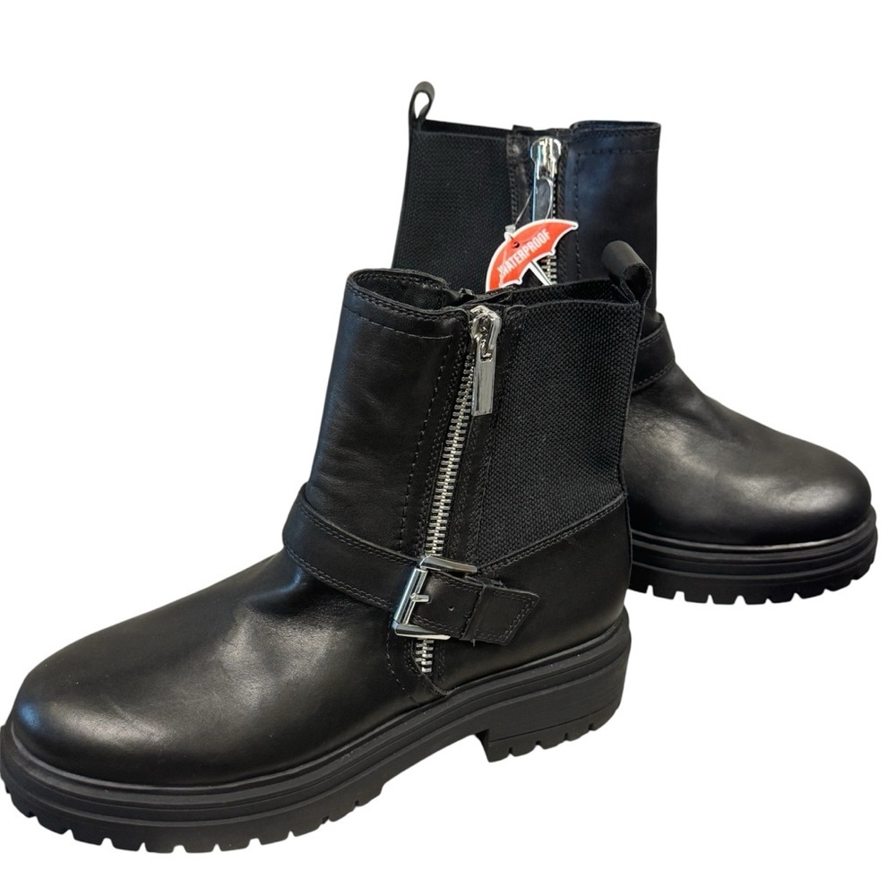 Black Women's Leather Ankle Boots with Side Zipper